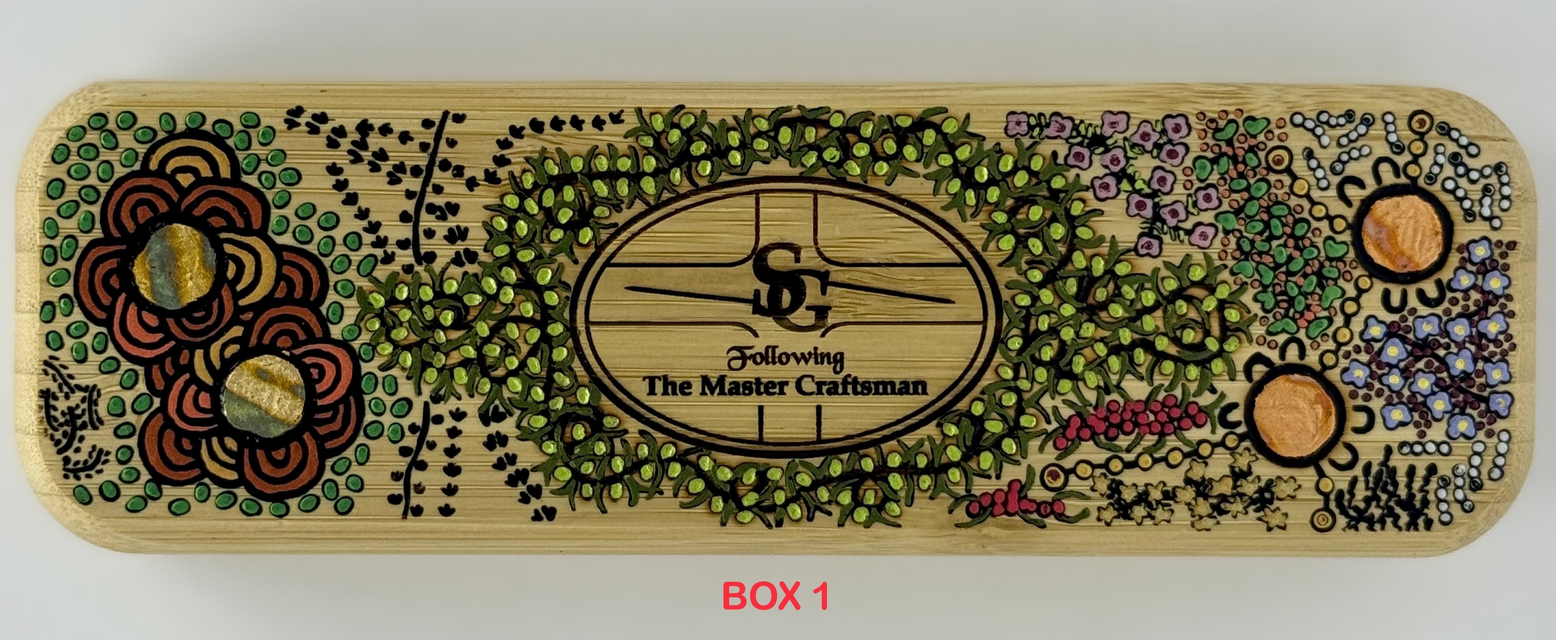 Com Pyrography & Handpainted Aboriginal Art Box