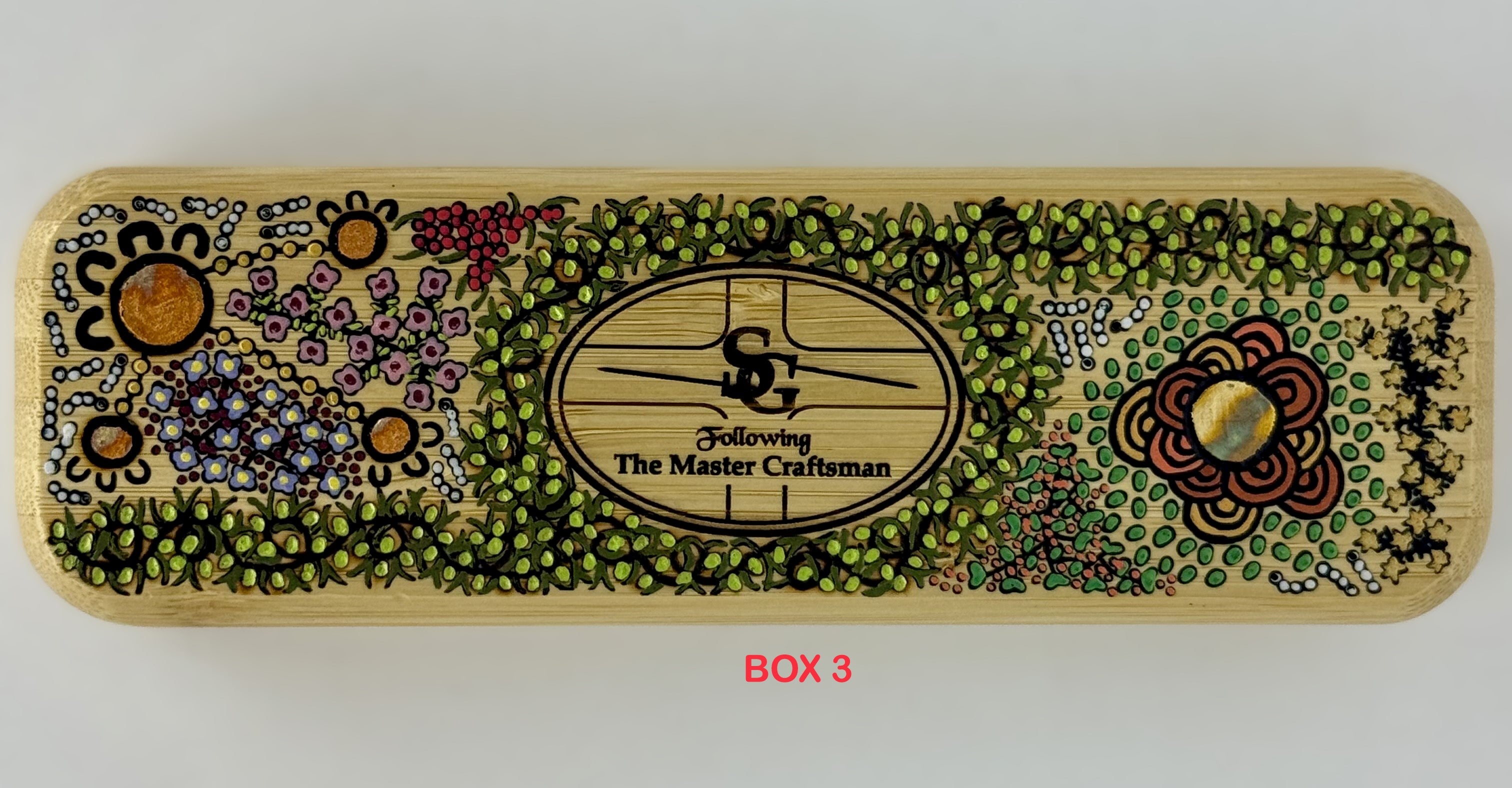 Com Pyrography & Handpainted Aboriginal Art Box