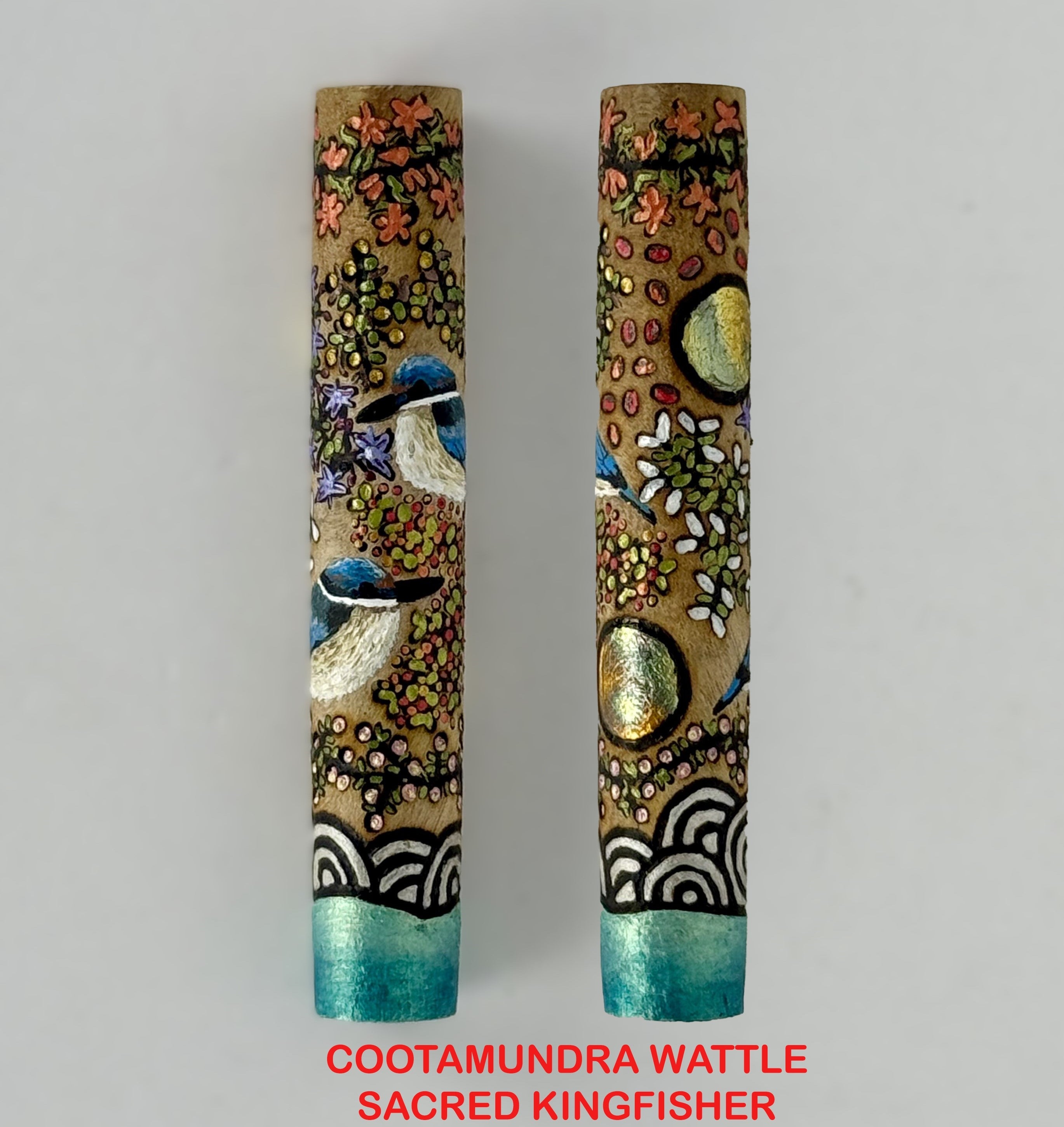 Com Postable Hand painted & Pyrography Aboriginal Art Fountain Pens