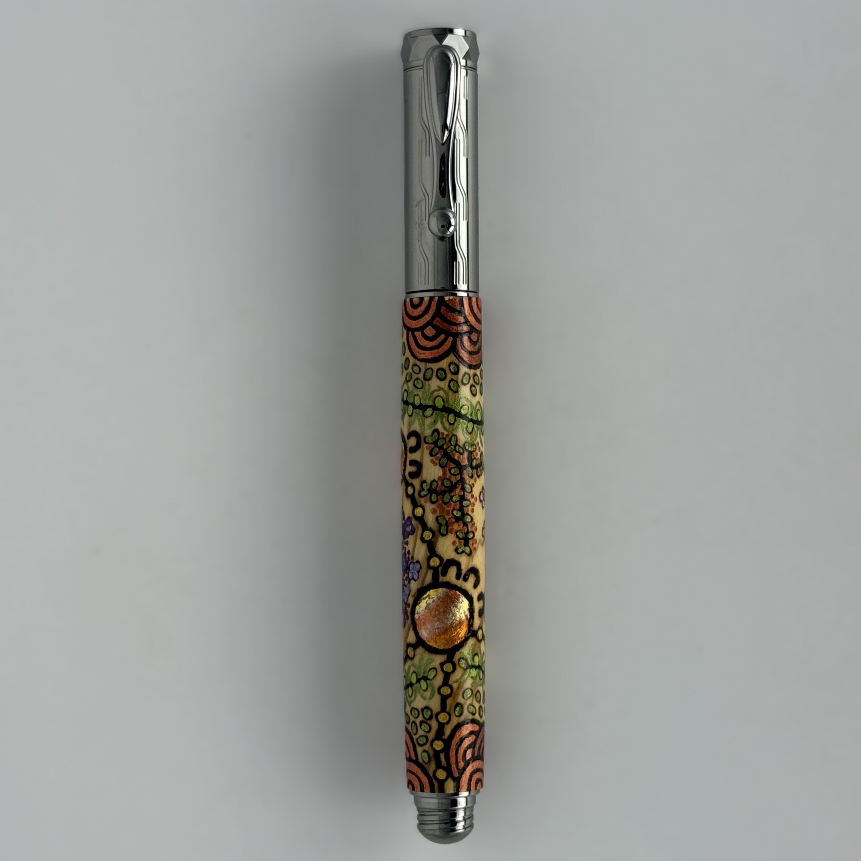 Com Postable Hand painted & Pyrography Aboriginal Art Rollerball Pens