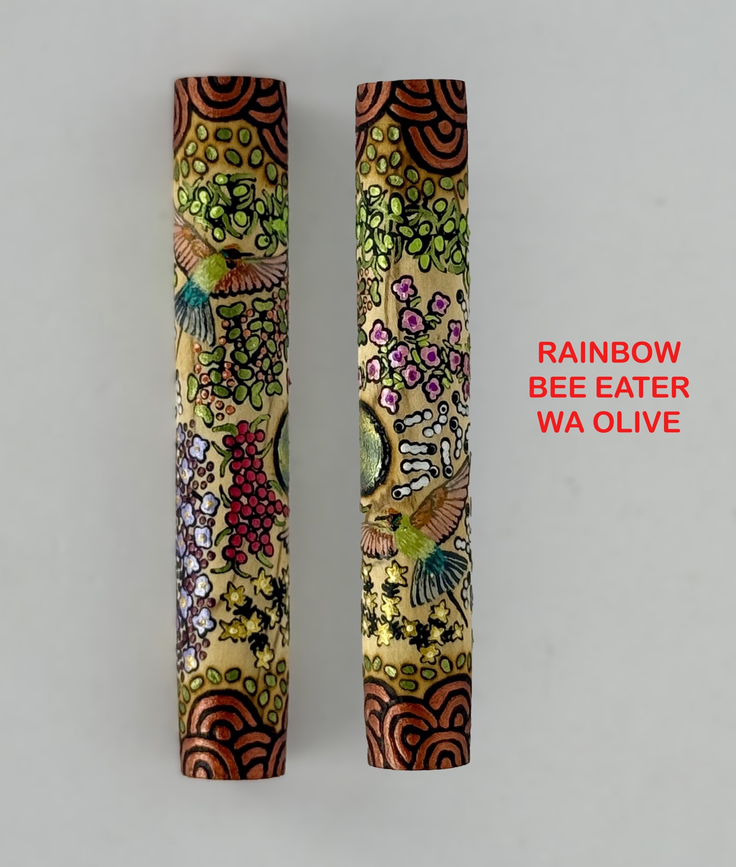Com Postable Hand painted & Pyrography Aboriginal Art Fountain Pens